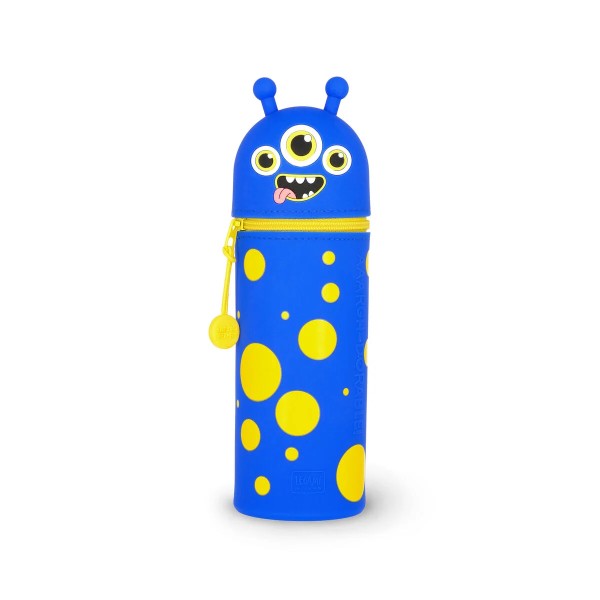 2-in-1 Federmäppchen aus Silikon Kawaii Monster blau-gelb