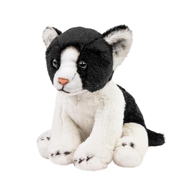 Katze 14 cm sitzend schwarz/weiß Kuscheltier