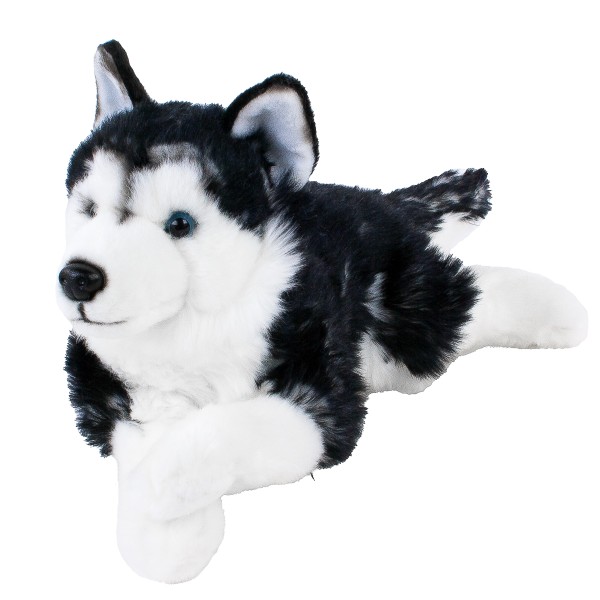 Sibirischer Husky Kuscheltier liegend schwarz/weiß 38 cm