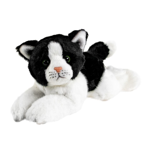 Katze 30 cm liegend schwarz-weiß Plüschtier Plüschkatze