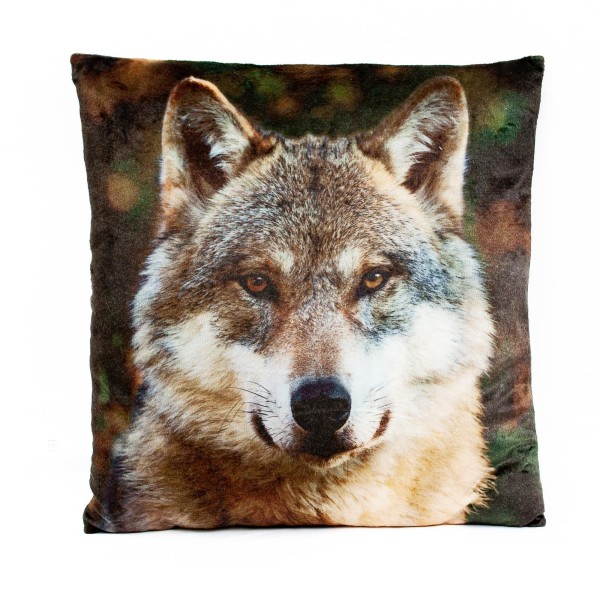 Plüschkissen Wolf 35 x 35 cm Tierkissen Foto