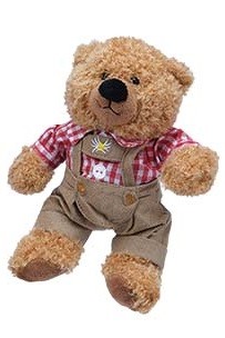 Trachten-Teddybär blond 22 cm rotem Hemd Plüschteddy