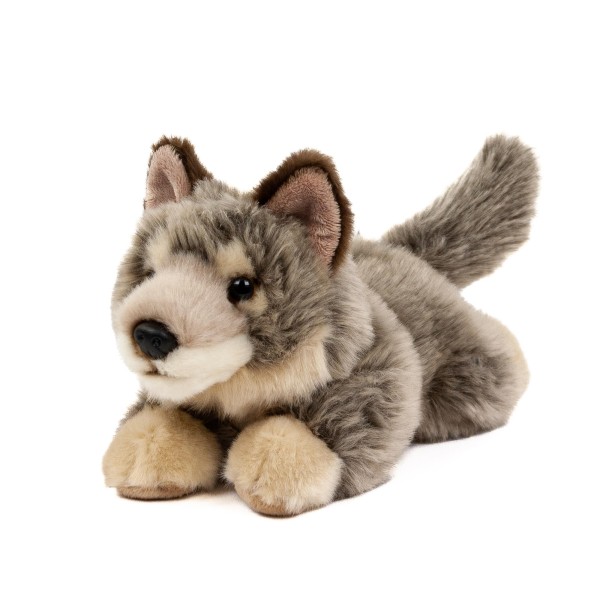 Kuscheltier Wolf liegend grau/beige 20 cm Plüschwolf