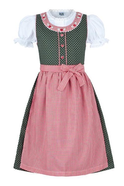 Isar Tracht Dirndl grün mit roter Schürze