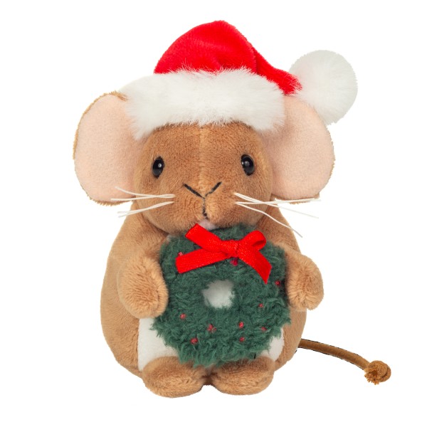 Teddy Hermann Weihnachtsmaus mit Kranz 11 cm Plüschmaus