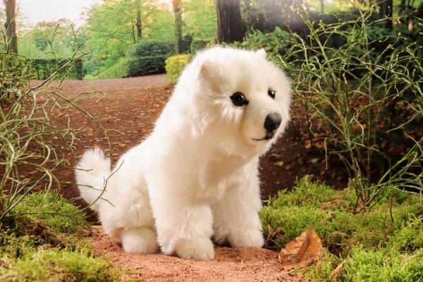 Kösen Hund Spitz weiß sitzend Stoffhund