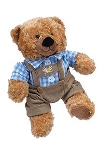 Trachten-Teddy blond 22 cm blaues Hemd Plüschteddy
