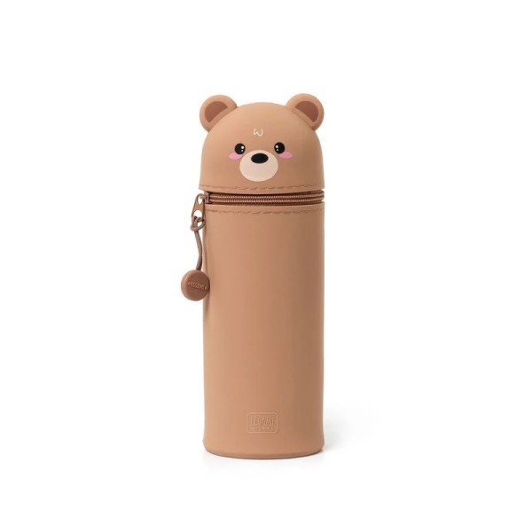 2-in-1 Federmäppchen aus Silikon Kawaii Teddybär braun