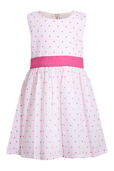 Kleid weiß mit Herzmuster und pinker Schleife Sommerkleid