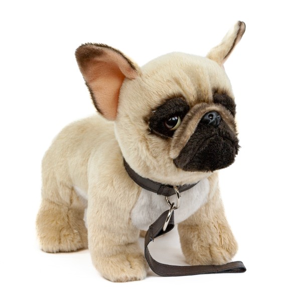 Kuscheltier französische Bulldogge mit Leine beige 26 cm