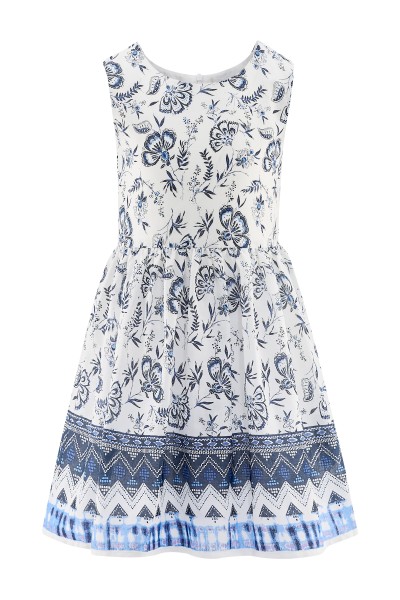 Kleid weiß/blau mit Blumen Sommerkleid