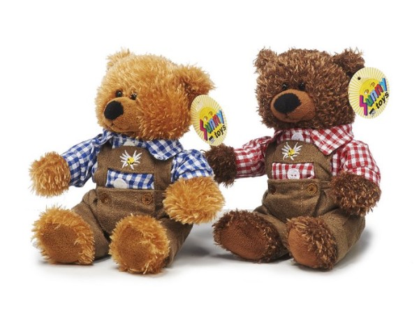 Trachten-Teddybär braun 17 cm pinkes Hemd