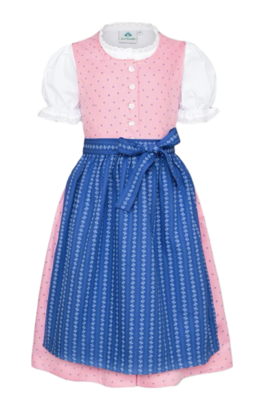 Isar Trachten Dirndl rosa mit blauer Schürze