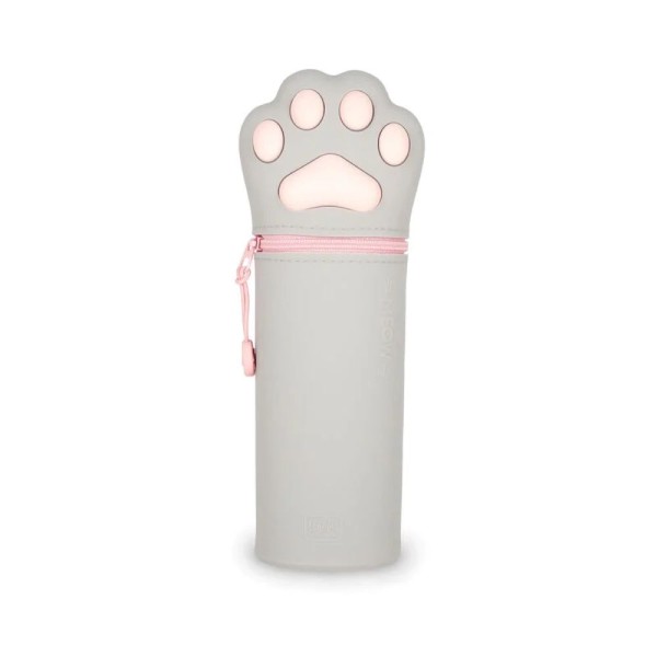 2-in-1 Federmäppchen aus Silikon Kawaii Kitty Katzenpfote grau