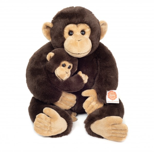 Teddy Hermann Schimpanse mit Baby braun 40 cm sitzend