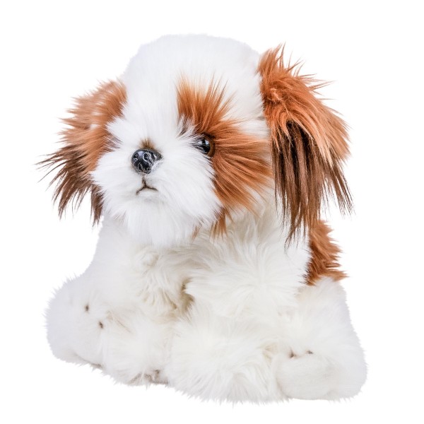 Plüschtier Hund Shih Tzu 28 cm sitzend weiss/braun