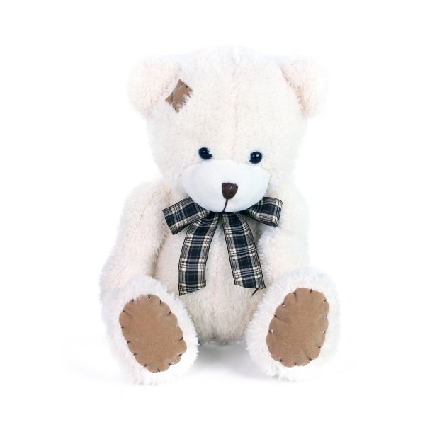 Teddybär 27 cm weiß mit Flicken