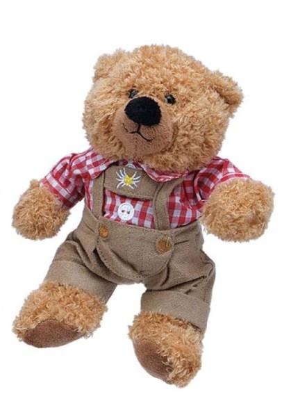 Trachten-Teddybär blond 22 cm rotem Hemd Plüschteddy