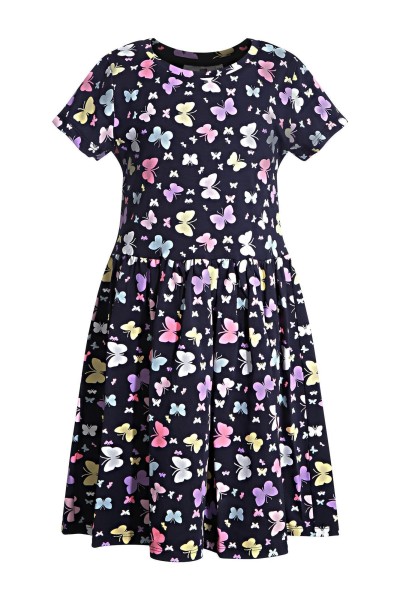 Kleid mit Schmetterling Muster dunkelblau/bunt Sommerkleid