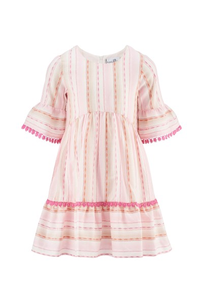 Kleid Volant rosa/creme gestreift Sommerkleid