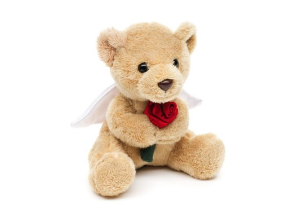 Teddybär Schutzengel mit Rose hellbraun 14 cm Plüschteddybär