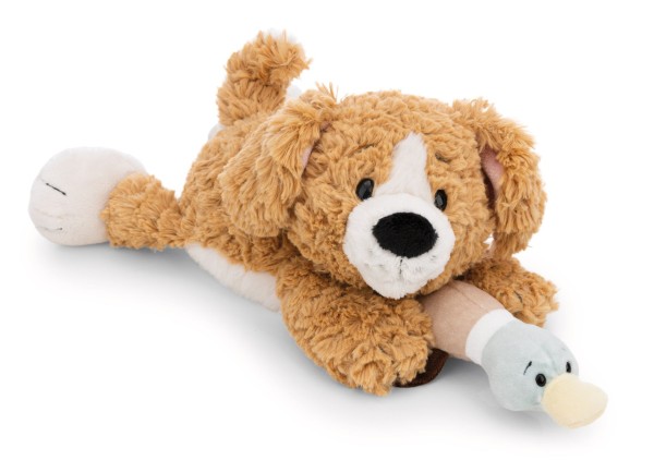 Nici Kuscheltier Hund mit Ente liegend 30 cm Plüschhund