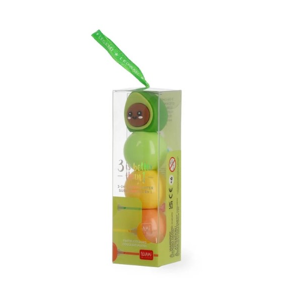 3-in-1 Textmarker Avocado grün/gelb/orange 11 cm Legami