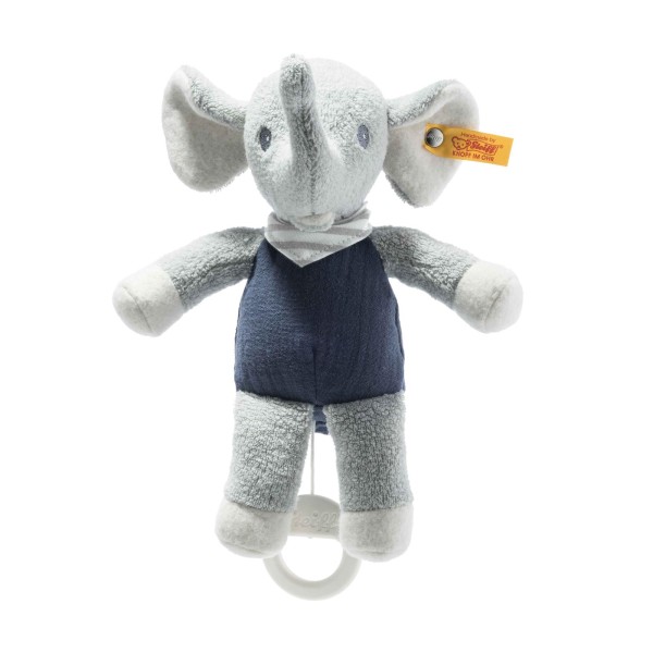Steiff Eliot Elefant Spieluhr 22 cm grau-weiß GOTS 242410