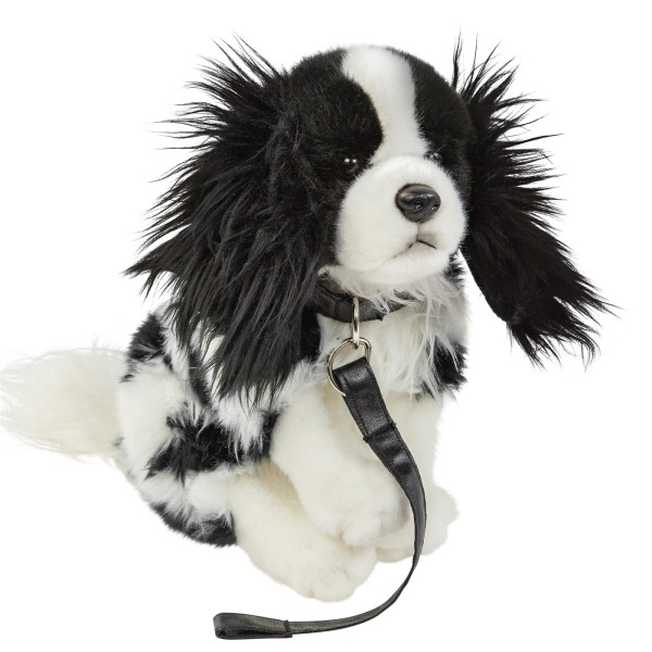 Plüschhund Cavalier 27 cm mit Leine schwarz/weiß Kuscheltier Hund