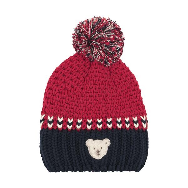 Steiff Strickmütze rot/dunkelblau mit Bommel