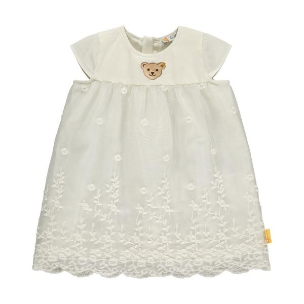 Steiff Kleid Satin mit Stickerei weiß/grau