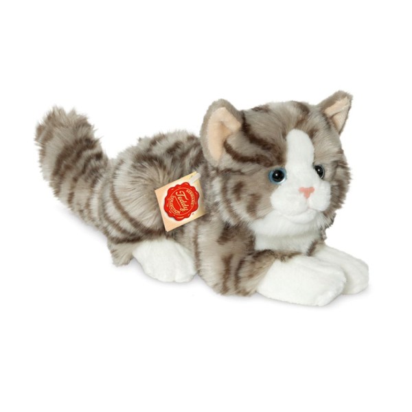 Teddy Hermann Katze liegend grau getigert 28 cm Kuscheltier