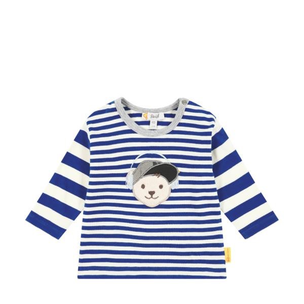 Rothenburg blau Teddys Kopfhörer T-shirt | Steiff langarm gestreift
