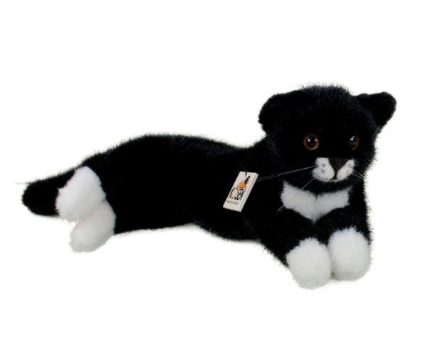 Kösen Katze Fini schwarz weiß liegend 41 cm Stofftier