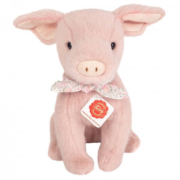 Teddy Hermann Schwein Audrey 23 cm rosa mit Schleife sitzend Kuscheltier