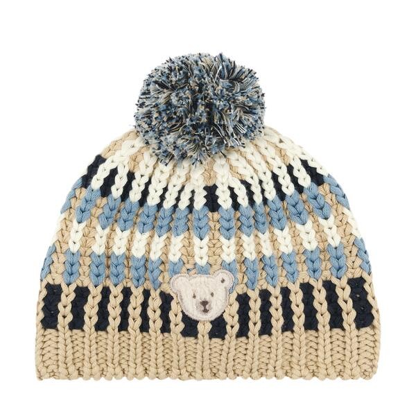 Steiff Strickmütze blau/beige gemustert mit Bommel