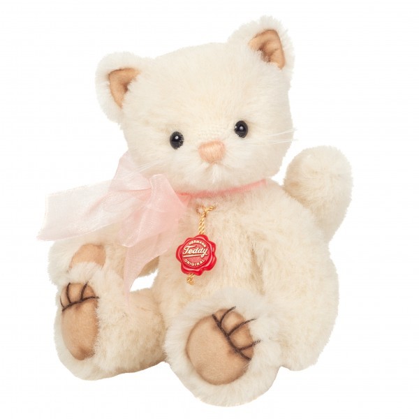 Teddy Hermann Katze Audrey 21 cm creme mit Schleife rose