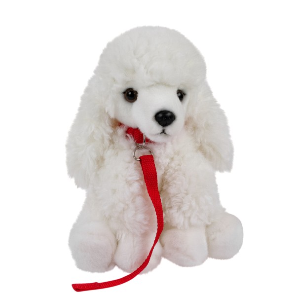 Kuscheltier Pudel mit Leine sitzend weiß 28 cm Plüschhund