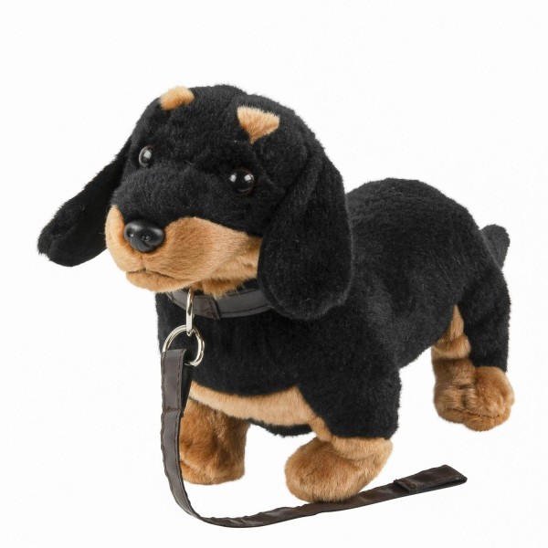 Dackel 28 cm Kuscheltier Hund schwarz-braun mit Leine Uni-Toys