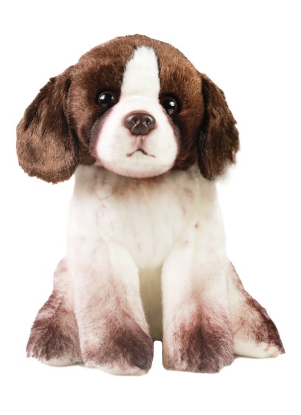 Kuscheltier Jagdhund sitzend braun/weiß 24 cm Plüschhund