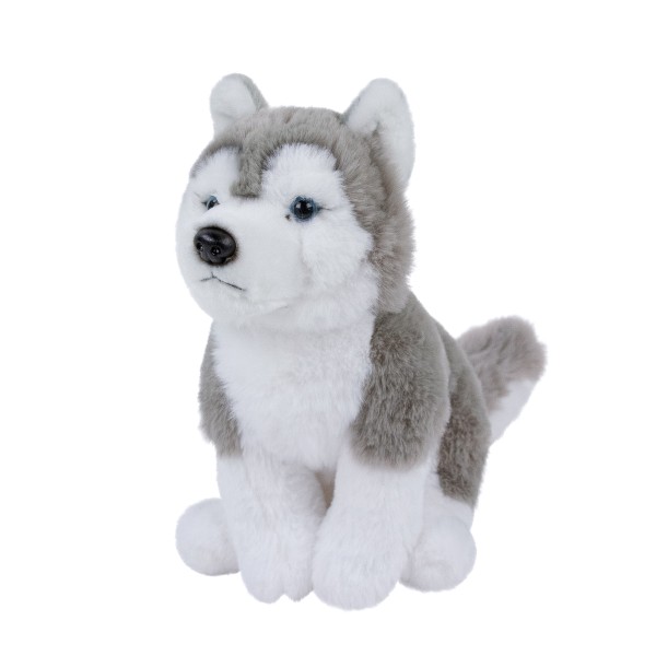 Kuscheltier Husky 23 cm sitzend grau/weiß Plüschhund