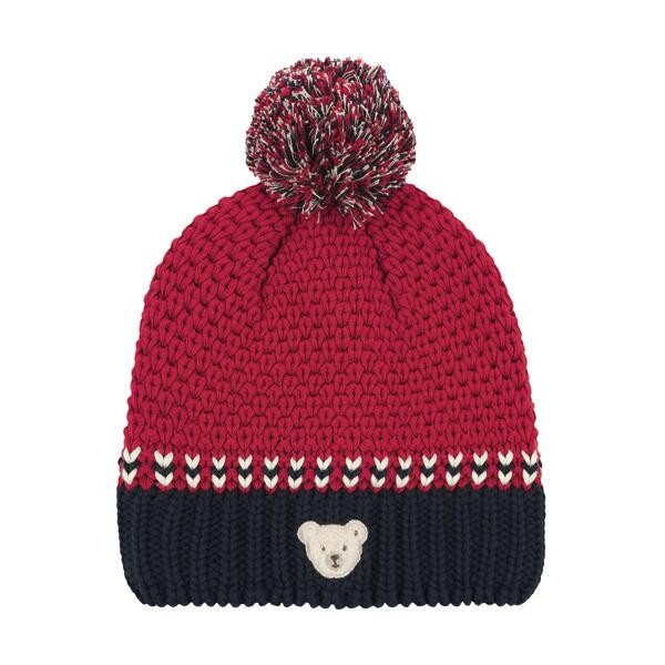 Steiff Strickmütze rot/dunkelblau mit Bommel