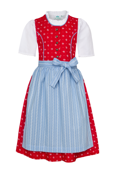 Isar Trachten Dirndl rot mit hellblauer Schürze