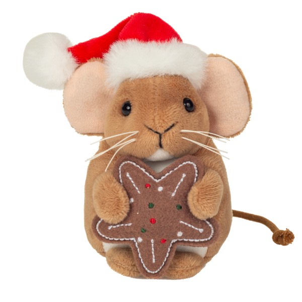 Teddy Hermann Weihnachtsmaus mit Keks 11 cm Plüschmaus
